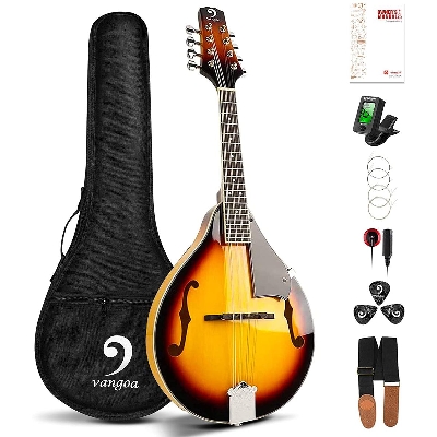 Picture of angoa A Style Mandolin Musical Instrument Sunburst, 8 String Acoustic Mandolin with Tuner, Strings, Bag, Picks