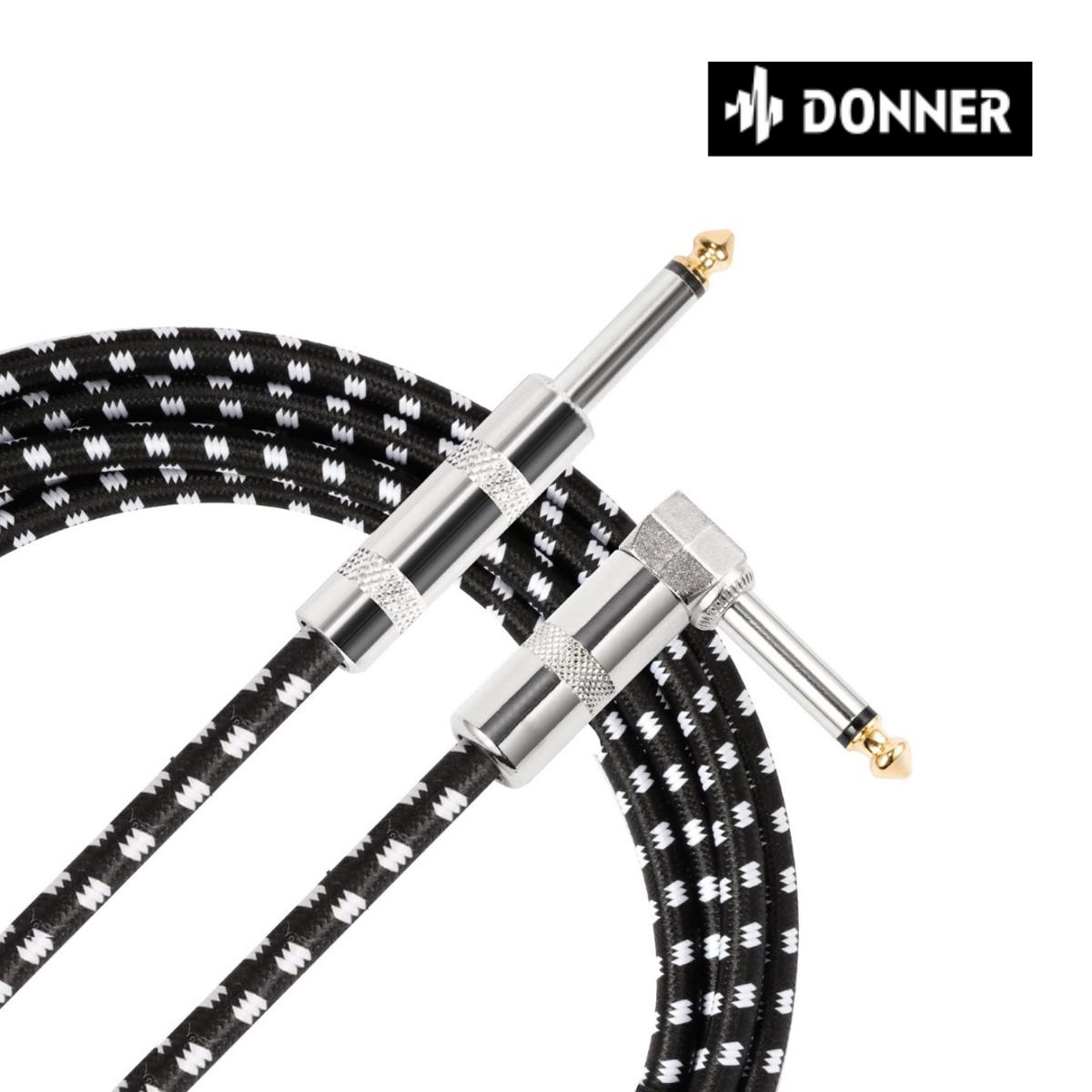Picture of Donner Guitar Cable 10 ft, Electric Instrument Cable Bass Amp Cord for Electric Guitar Bass Amplifier Audio, 1/4" Right Angle to Straight, Black White