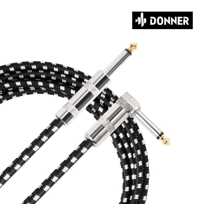 Picture of Donner Guitar Cable 10 ft, Electric Instrument Cable Bass Amp Cord for Electric Guitar Bass Amplifier Audio, 1/4" Right Angle to Straight, Black White