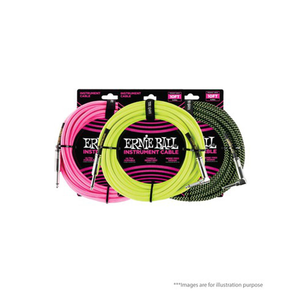 Picture of Ernie Ball Braided Instrument Cable, Straight/Angle, 10ft, Neon Green/Black