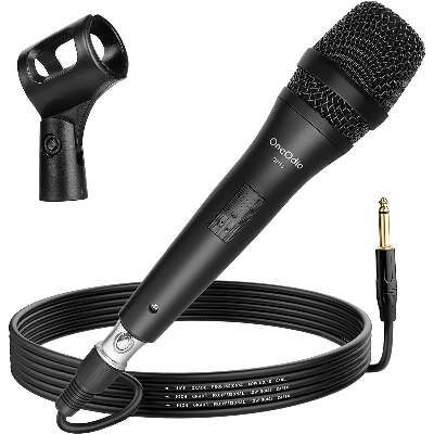 Picture of OneOdio ON55 Wired Vocal Microphone with 16.4ft XLR Cable & Mic Clips, ON/Off Switch, Metal Female, Cord Handheld Vocalist Mic for Singing, Speech, Wedding, Outdoor Activity, Guitar Amp, Mixer