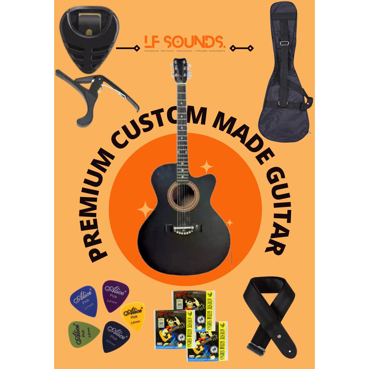 Picture of Best Premium Acoustic Guitar Matter Black With bag-Belt-Strings-Picks-Capo&Holder-(Black Matte)