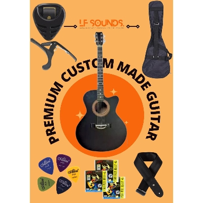 Picture of Best Premium Acoustic Guitar Matter Black With bag-Belt-Strings-Picks-Capo&Holder-(Black Matte)