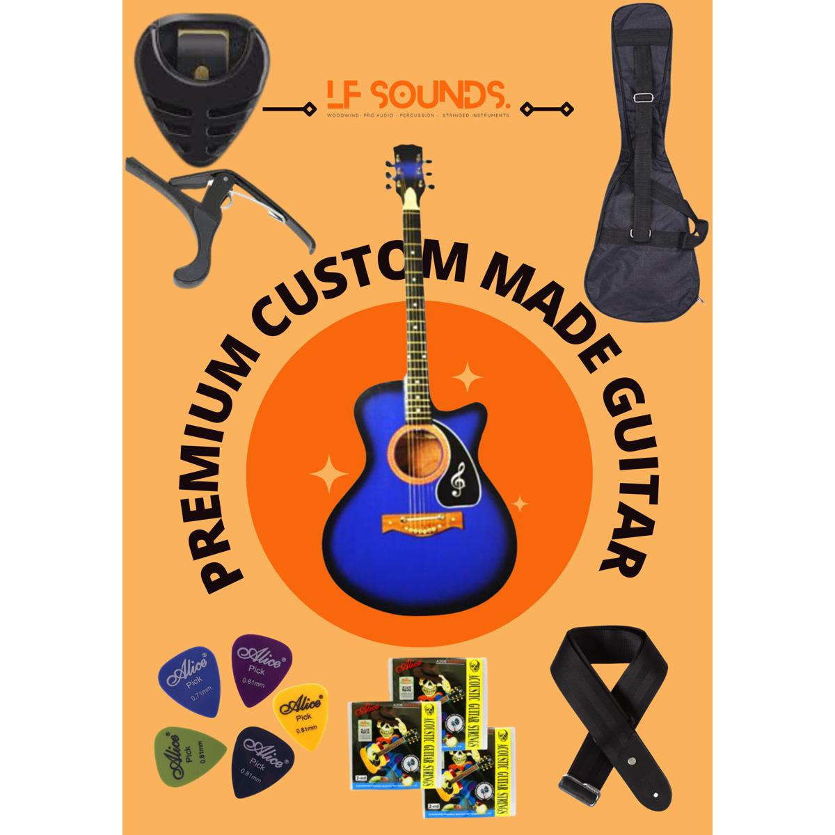 Picture of Best Premium Acoustic Guitar Matter Blue With bag-Belt-Strings-Picks-Capo&Holder-(Blue Matte)
