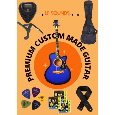Picture of Best Premium Acoustic Guitar Matter Blue With bag-Belt-Strings-Picks-Capo&Holder-(Blue Matte)