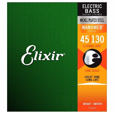Picture of ELIXIR 45-130 LIGHT NANOWEB 5-STRING FOR BASS GUITAR (CHINESE)