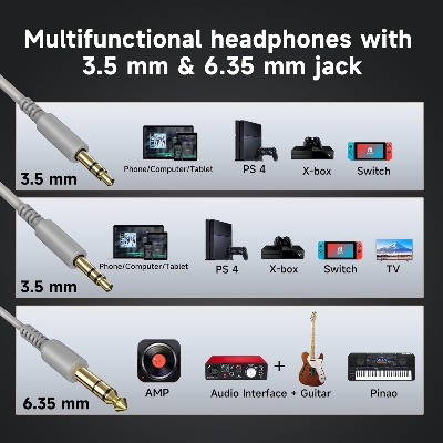 Picture of OneOdio Wired Over Ear Headphones Hi-Res Studio Monitor & Mixing DJ Stereo Headsets with 50mm Drivers and 1/4 to 3.5mm Jack for AMP Computer Recording Podcast Keyboard Guitar Laptop - Silver