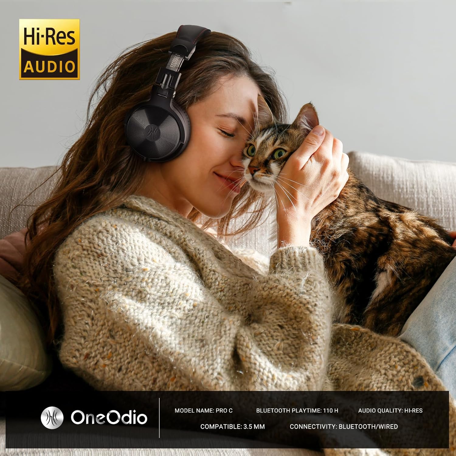 Picture of OneOdio Bluetooth Over Ear Headphones, 110 Hrs Wireless/Wired Stereo Sound Foldable Headsets with Deep Bass 50mm Neodymium Drivers for PC/Phone/Tablet - Studio Wireless Pro C, Black