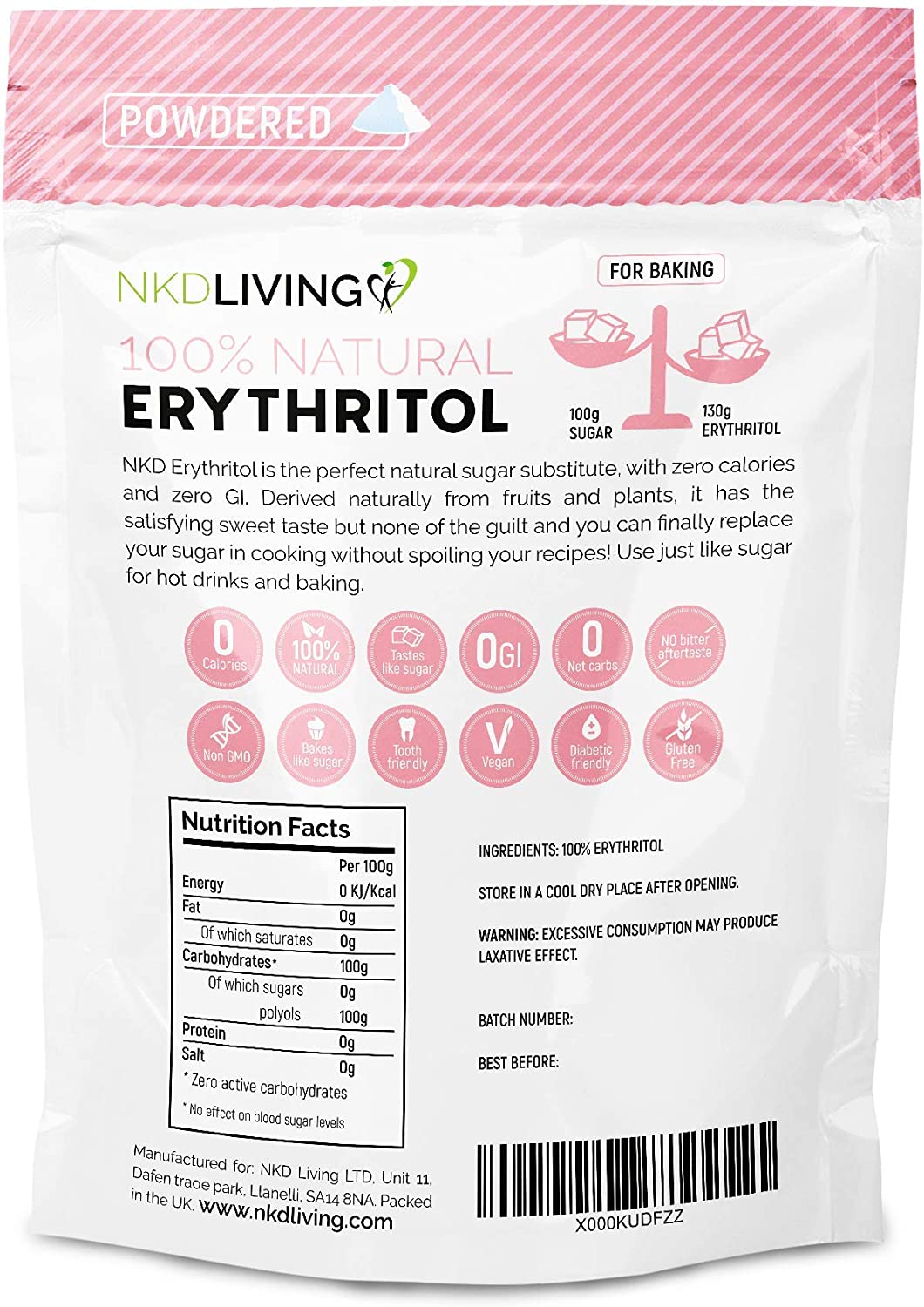 Picture of NKD Living Powdered Erythritol - Zero Calorie Icing Sugar 1kg
