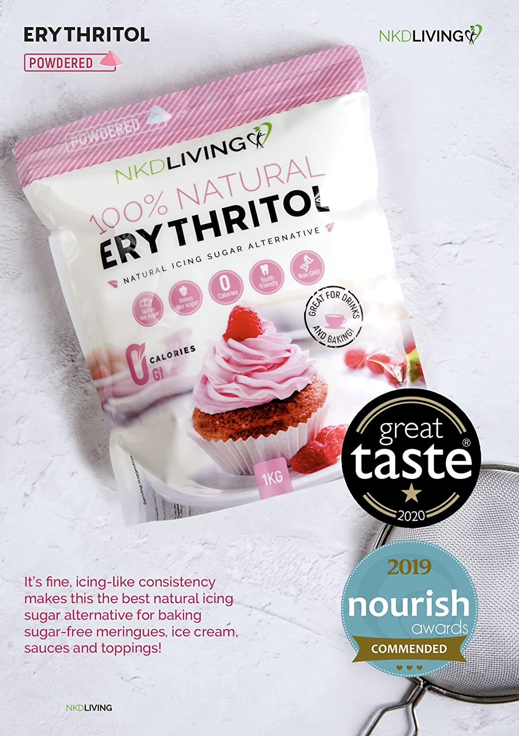 Picture of NKD Living Powdered Erythritol - Zero Calorie Icing Sugar 1kg