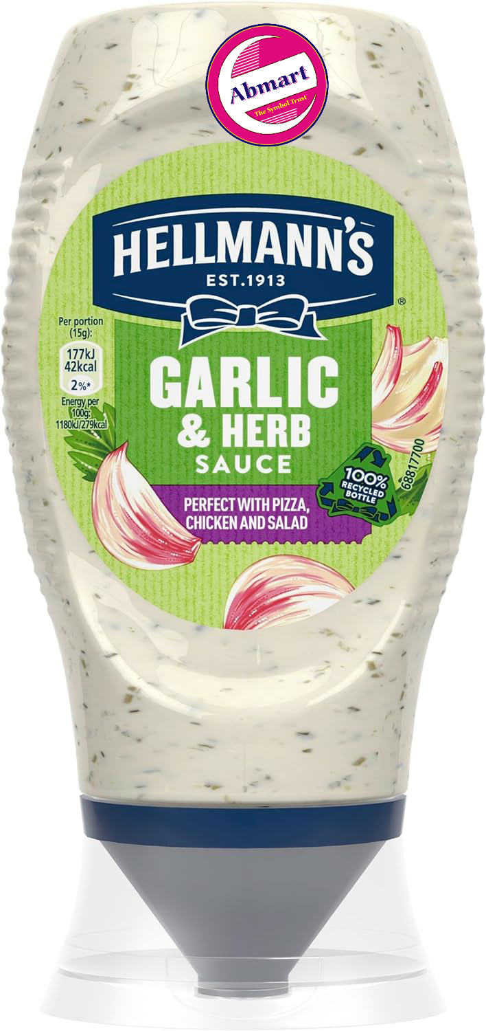 Picture of Hellmann's Garlic & Herb Creamy Sauce 100% recyclable squeezy bottle an ideal condiment for burgers, wraps and fries 250 ml