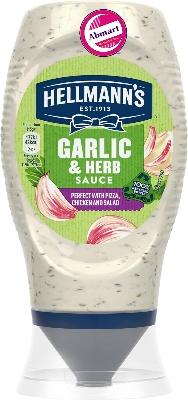 Picture of Hellmann's Garlic & Herb Creamy Sauce 100% recyclable squeezy bottle an ideal condiment for burgers, wraps and fries 250 ml