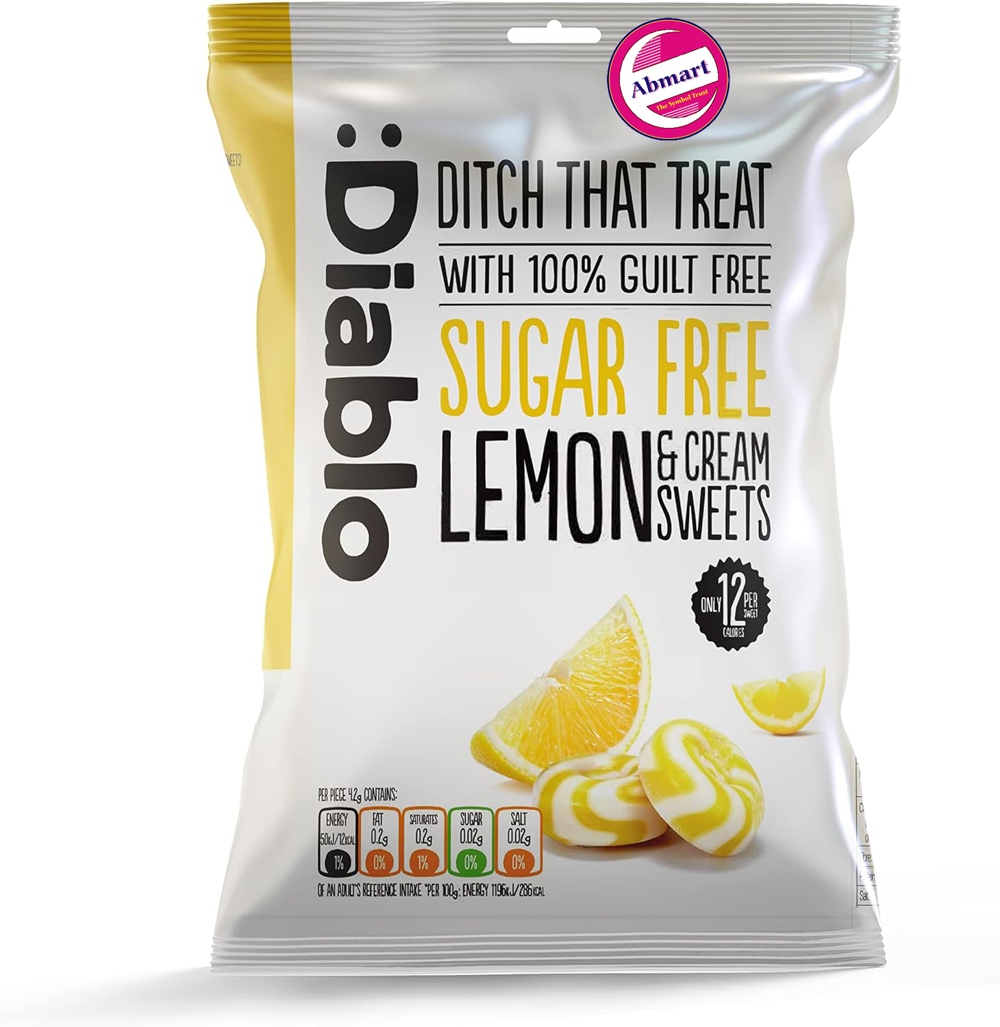 Picture of Diablo Sugar Free Healthy Sweets, Diabetic Friendly, Hard Candy, Gluten Free, Variety Pack containing Strawberry and Cream, Lemon and Cream, Cappuccino and Cream and Mint and Cream 75gm