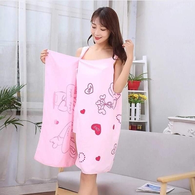 Picture of Bathroom Women Bath Towels Wearable Towel Dress Beach Adults Bath Gown SPA Sling Robes Home Nightwear Microfiber Women Bathrobe
