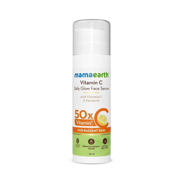 Picture of Mamaearth Vitamin C Daily Glow Face Serum, Vitamin C Face Serum For Glowing Skin and dark spots, With 50x Vitamin C, Turmeric Niacinamide, Fragrance Free - 30 ml