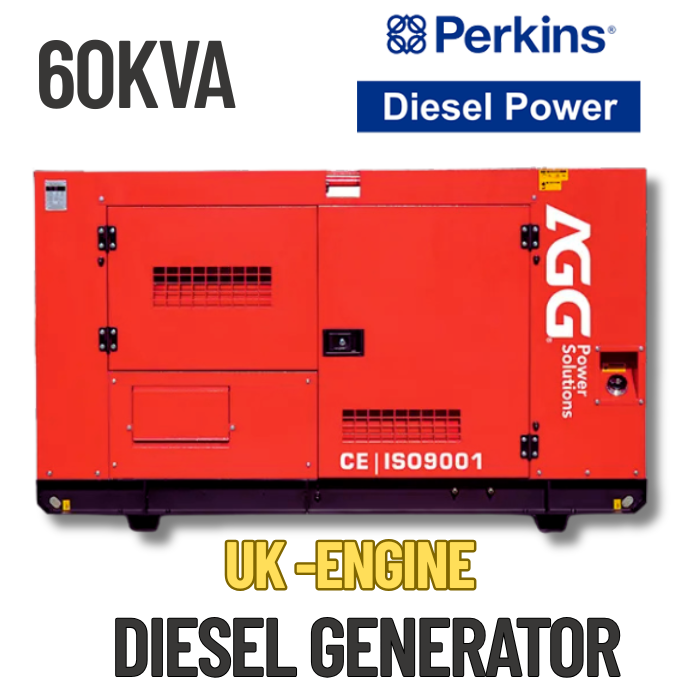 Perkins 60 kVA diesel generator with UK Perkins engine, Stamford alternator, and soundproof or open canopy design – ideal for industrial and residential backup power.