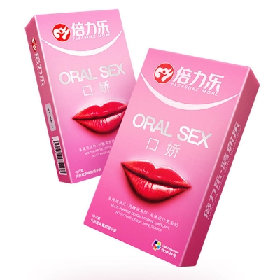 Picture of Belle's oral condoms 10 peach flavors.