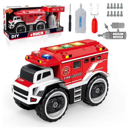 Picture of DIY Electric Fire Truck for kids with Flashing Lights & Siren Sounds & Electric Drill