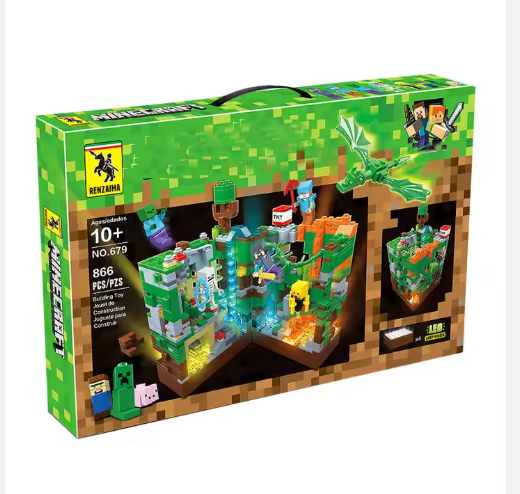Picture of Minecraft LEGO Building Blocks with LED Light Brick Set Children's Lego Building Brick Toy Lava Cave With LED Light Glowing (866+pcs)