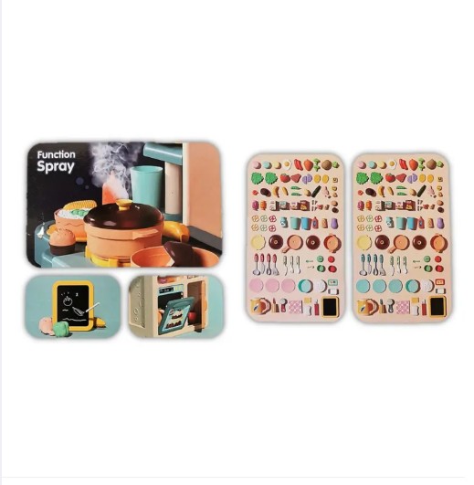 Picture of Kids Toy Kitchen Set 87 Pcs Toddler Pretend Cooking Food Playset Interactive Mini Children Role Play Toy with Light & Sound Play Sink Spray Cooking Stove with Steam Fruit Vegetable for Girls Boys Gift
