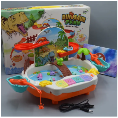 Picture of 3 in 1 Dinosaur Park Adventure 3D Toy Set - Electric Fishing, Dinosaur Slide & Multifunctional Park with 3D Light, Song, Music