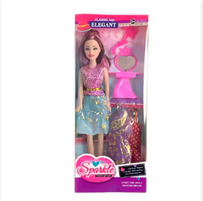 Picture of 11.5 inch solid movable joint evening dress doll with clothing handbag hairpin villa violin handbag makeup drying clothes set