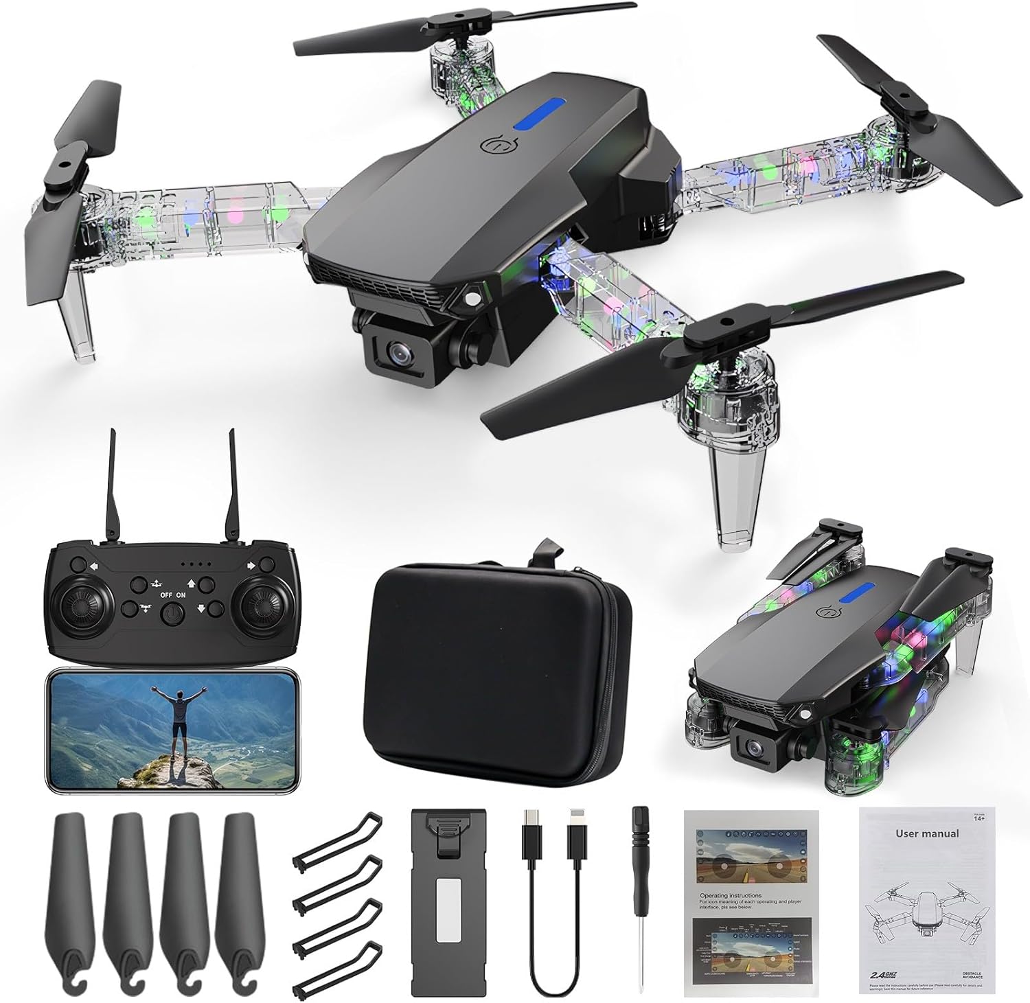 Picture of Drone with 1080P HD FPV Camera for Beginners, Foldable Remote Control Quadcopter, Altitude Hold, Headless Mode Start Speed Adjustment, Remote Control Toys Gifts for Boys Girls