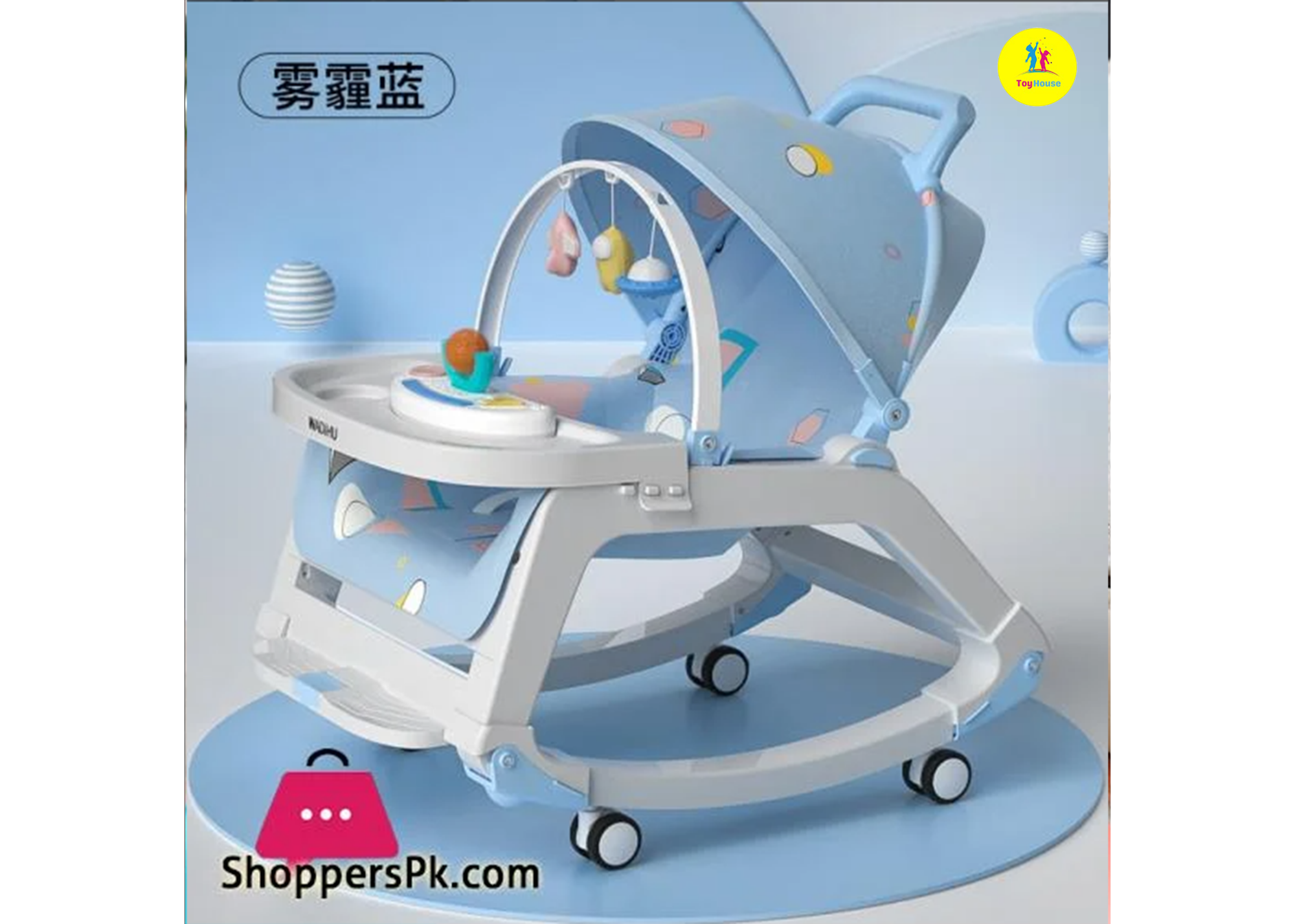Picture of 0-36 Months Infants 5 in 1 Cradling, Newborn Bouncer Without Batteries, Adjustable Angle Baby Rocking Chair, Bassinet with Wheels and Music Box, Baby Seat with Padded,Blue