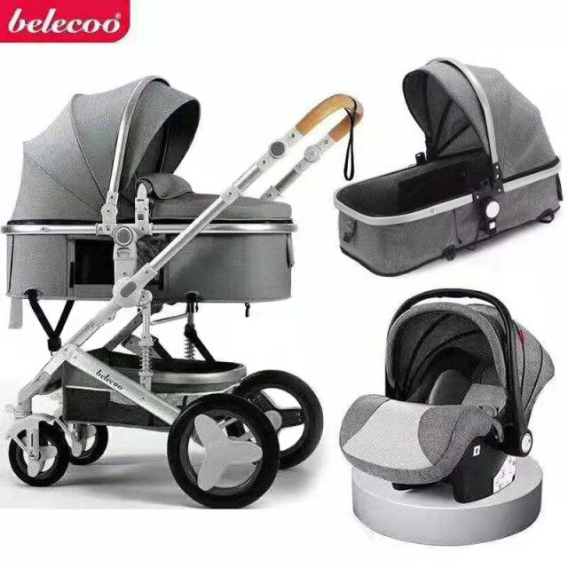 Picture of Belecoo Baby Stroller 2 in 1/3 in 1 High Landscape Pushchair Reclining Baby Carriage Foldable Pushchair Cradle Puchair