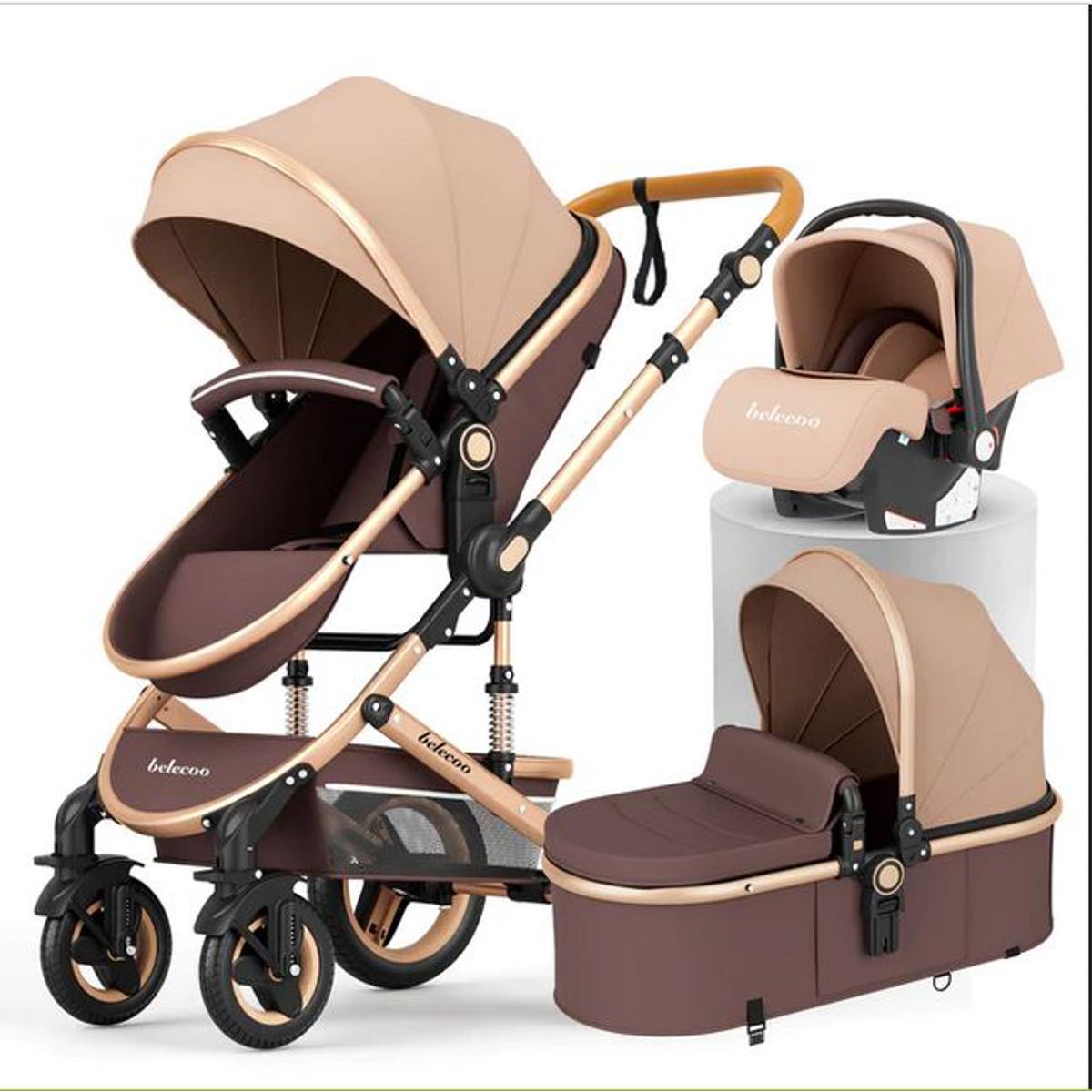 Picture of Belecoo Baby Stroller 2 in 1/3 in 1 High Landscape Pushchair Reclining Baby Carriage Foldable Pushchair Cradle Puchair