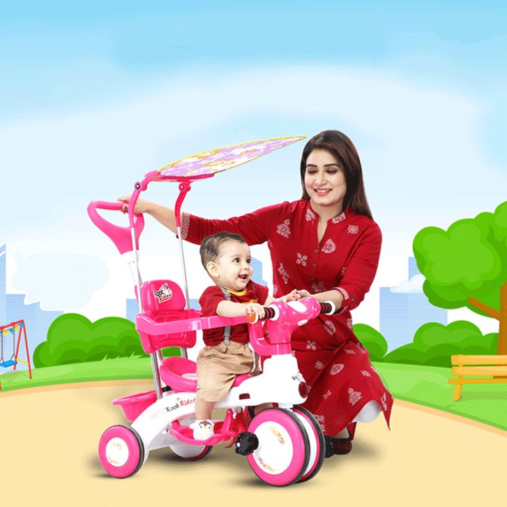 Picture of Kids Rock Rider Tricycle with Backrest, Safety Fence, Push Handle and Sunroof