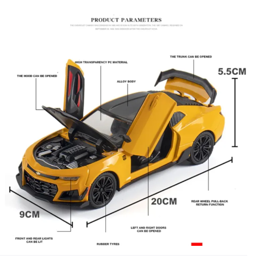 Picture of 1:32 Transformers 5 Bumblebee Chevrolet Camaro Diecast Car Fast and the Furious Alloy Vehicles Car Model Metal Toy Model Pull back Sound Light Special Edition