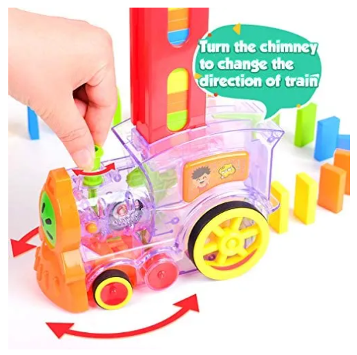 Picture of Domino Train Toy Set Rally Electric Train Model with 80 Pcs Colorful Domino Building Blocks Car Truck Vehicle Stacking