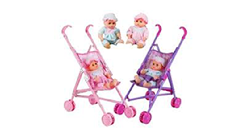 Picture of Baby Infant Doll Stroller Carriage Foldable with Doll for 12inch Doll Mini Stroller Toys Gift Pink Color:2239C-01 plastic cart + doll