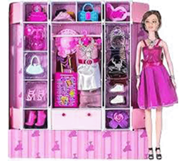 Picture of Barbie Doll Pretend Play Fashion Set with Handbag, Hat, Shoes, Suitcase, Dresses and jewellery Dress Change Doll