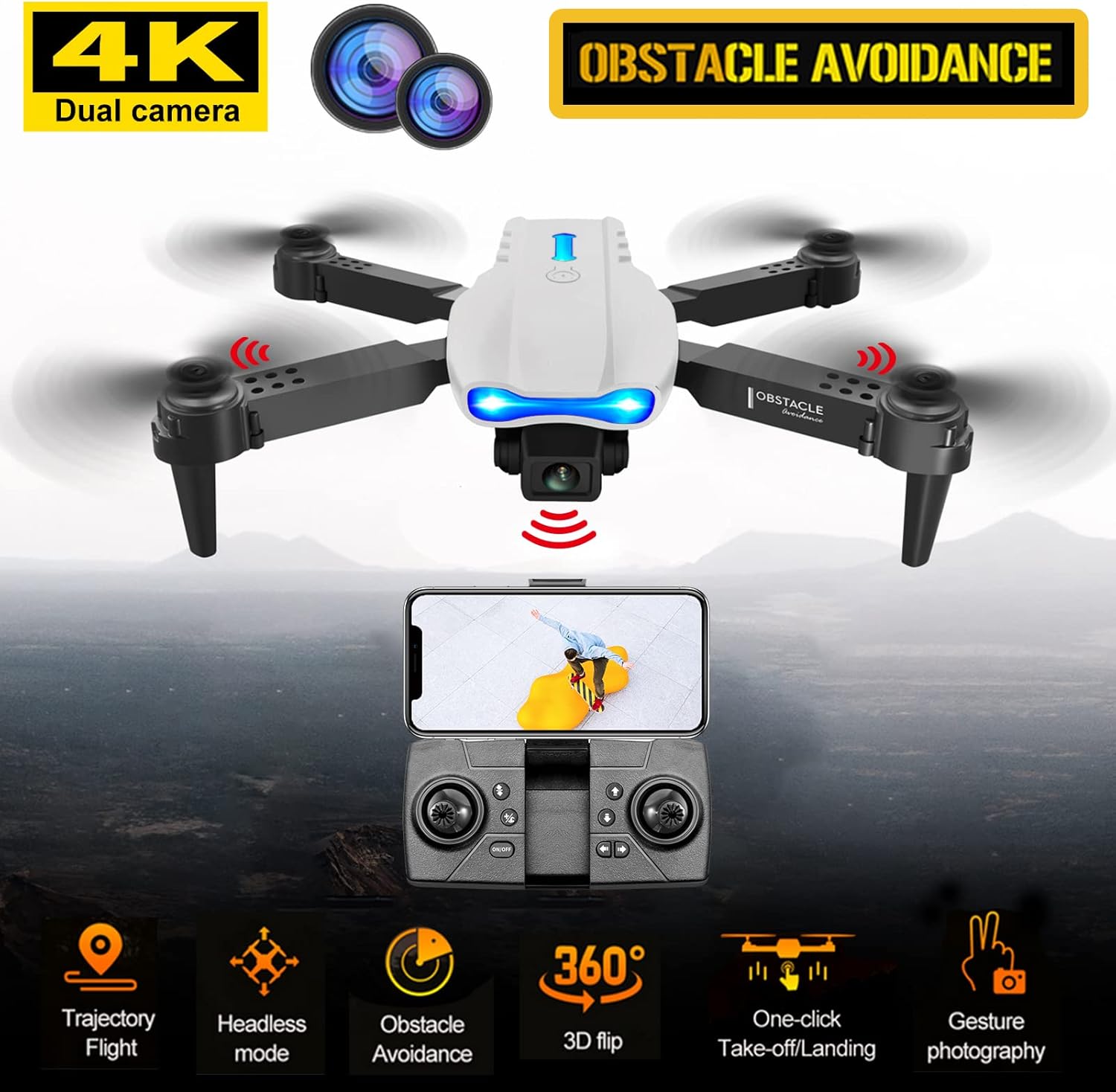 Picture of Drone E99 K3 Pro RC Drone with 4K Dual Camera, Mini Drone for Kids and Adults, RC Quadcopter with 3D Flips, Obstacle Avoidance, Trajectory Flight, Headless..