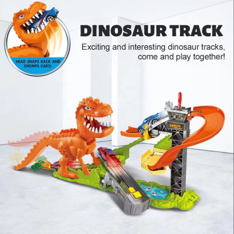 Picture of New trending electric slot toy car mega orbital DIY assemble dinosaur car slot racing track toy train with alloy car