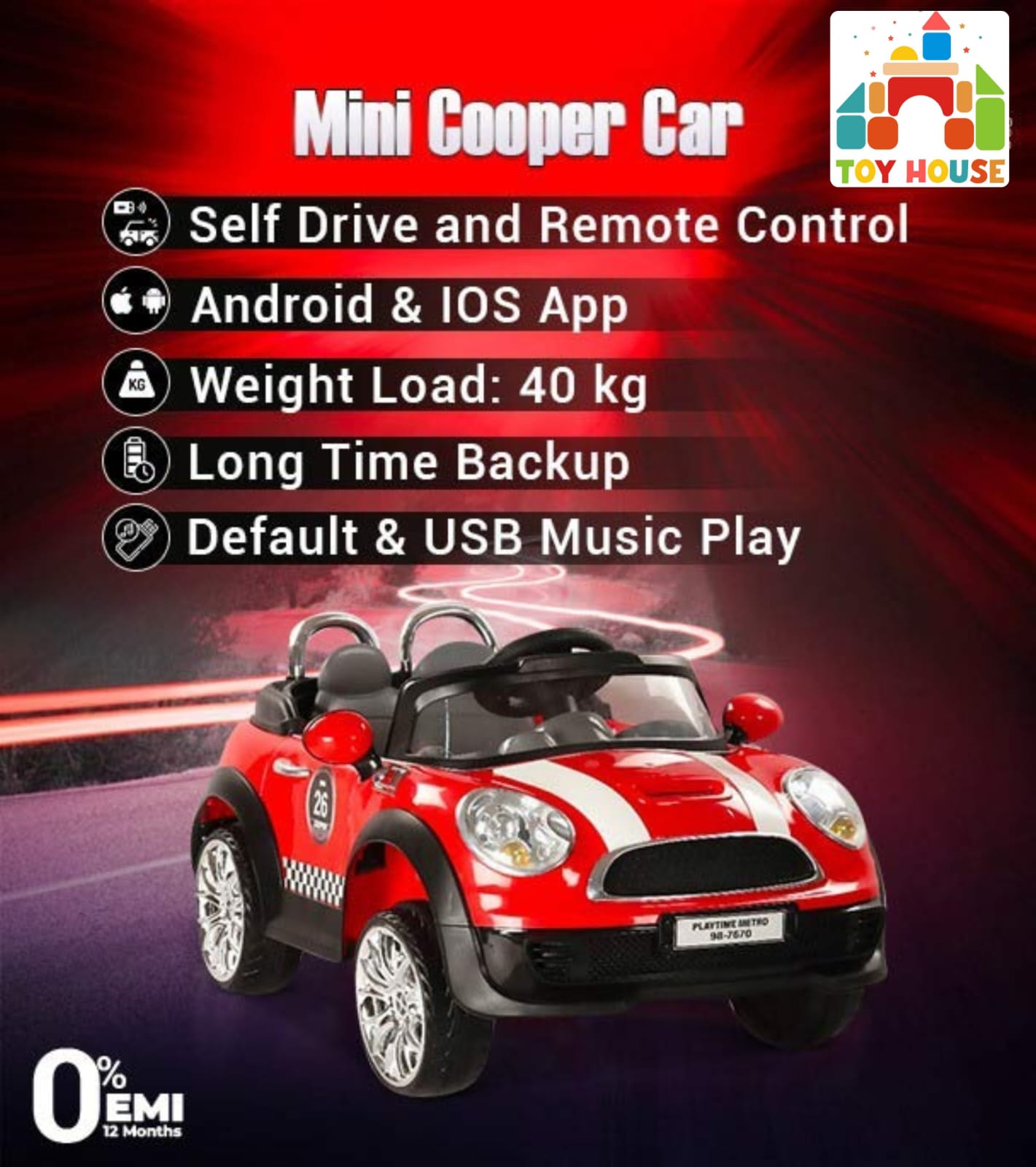 Picture of Ride On Mini Cooper Car Both Remote Control & Manual Drive for Kids for 2-8 years