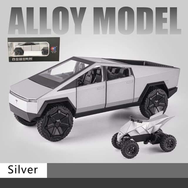 Picture of 1:24 Scale Tesla Cyberpunk Pickup Truck Alloy Model Toys Simulation Vehicle Sound And Light Pull Back Collection Boys Decoration