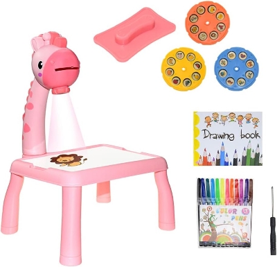 Picture of Toyshine Colorful Drawing Board Erasable Doodle Board for Kids with Projection Lamp, Educational Toys Gifts for Age 1 2 3 4 5 Girls Boys Birthday Pink