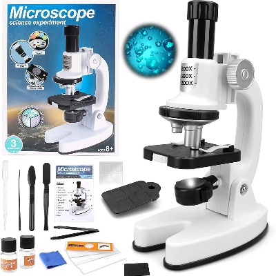 Picture of Kids Microscope Toy for Kids, Science Microscope for Kids Beginners Scientific Experience LED Microscope with Microscope Blades Set, Colored Filters, Phone Holder