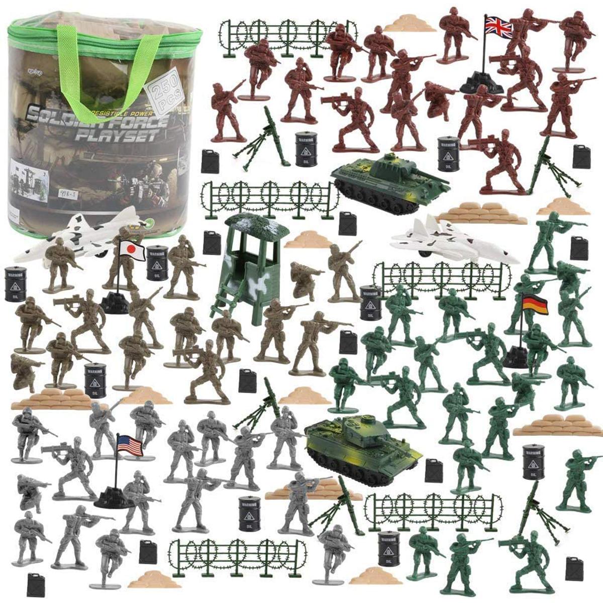 Picture of 250 PCS Army Men Soldier Plastic Toys, Military Action Figures Playset with Tanks, Planes, Soldier Figures and Accessories