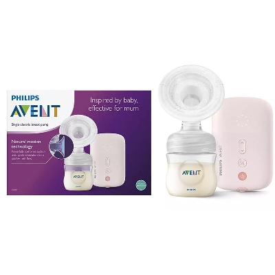 Picture of Philips Avent Electric Single Breast Pump SCF395/11, Personalised Experience, Flexible Silicone Cushion, Bottle, Natural Motion Technology, Quiet Motor, Pink, White