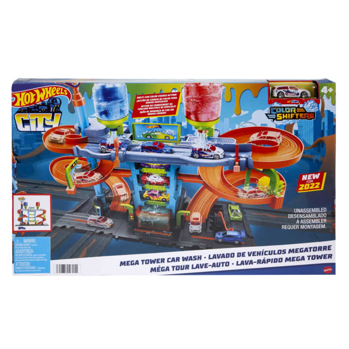 Picture of Hot Wheels Mega Tower City Car Wash Station 1 Vehicle Color Shifters Hot and Cold Water Trays for Colour Changes-HDP05