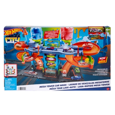 Picture of Hot Wheels Mega Tower City Car Wash Station 1 Vehicle Color Shifters Hot and Cold Water Trays for Colour Changes-HDP05
