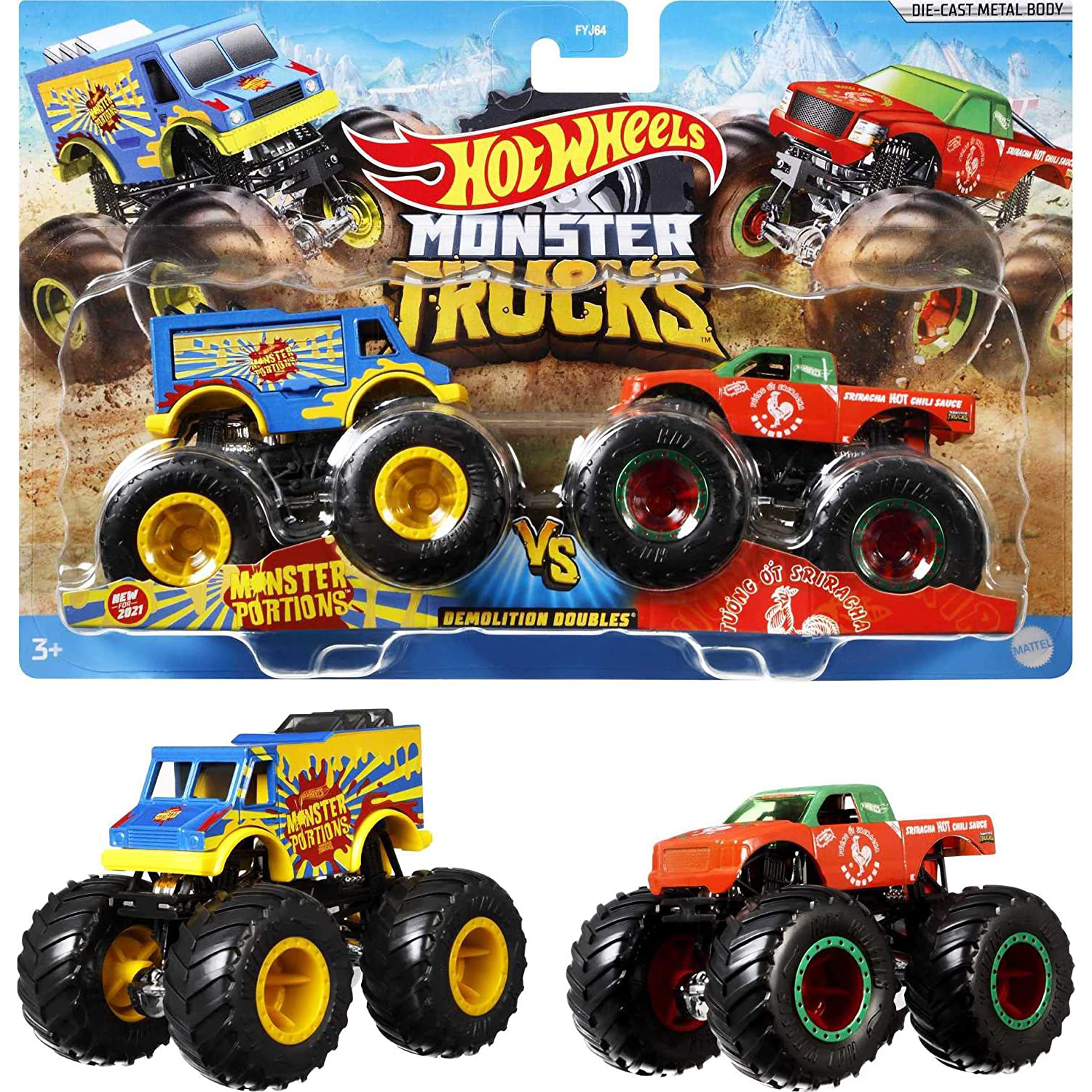 Picture of Hot Wheels FYJ64 Truck Doubles Hot Wheels Trucks 1:64 Scale 2-Packs 2 Toy Gift For Kids
