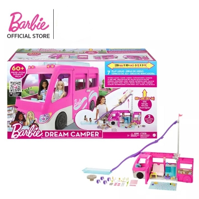 Picture of Barbie DreamCamper Toy Playset with Over 60 Barbie Accessories and Furniture Pieces and 7 Play Areas Including Pool and Slide-HCD46