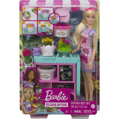 Picture of Barbie Florist Playset With Blonde Doll, Dough, Vases & More For Kids-GTN58