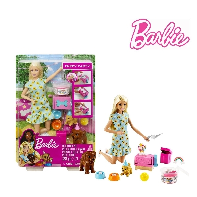 Picture of Barbie Pet Party Doll And Playset with 2 Pet Pets, Dough, Cake Pan Accessories For kids-GXV75