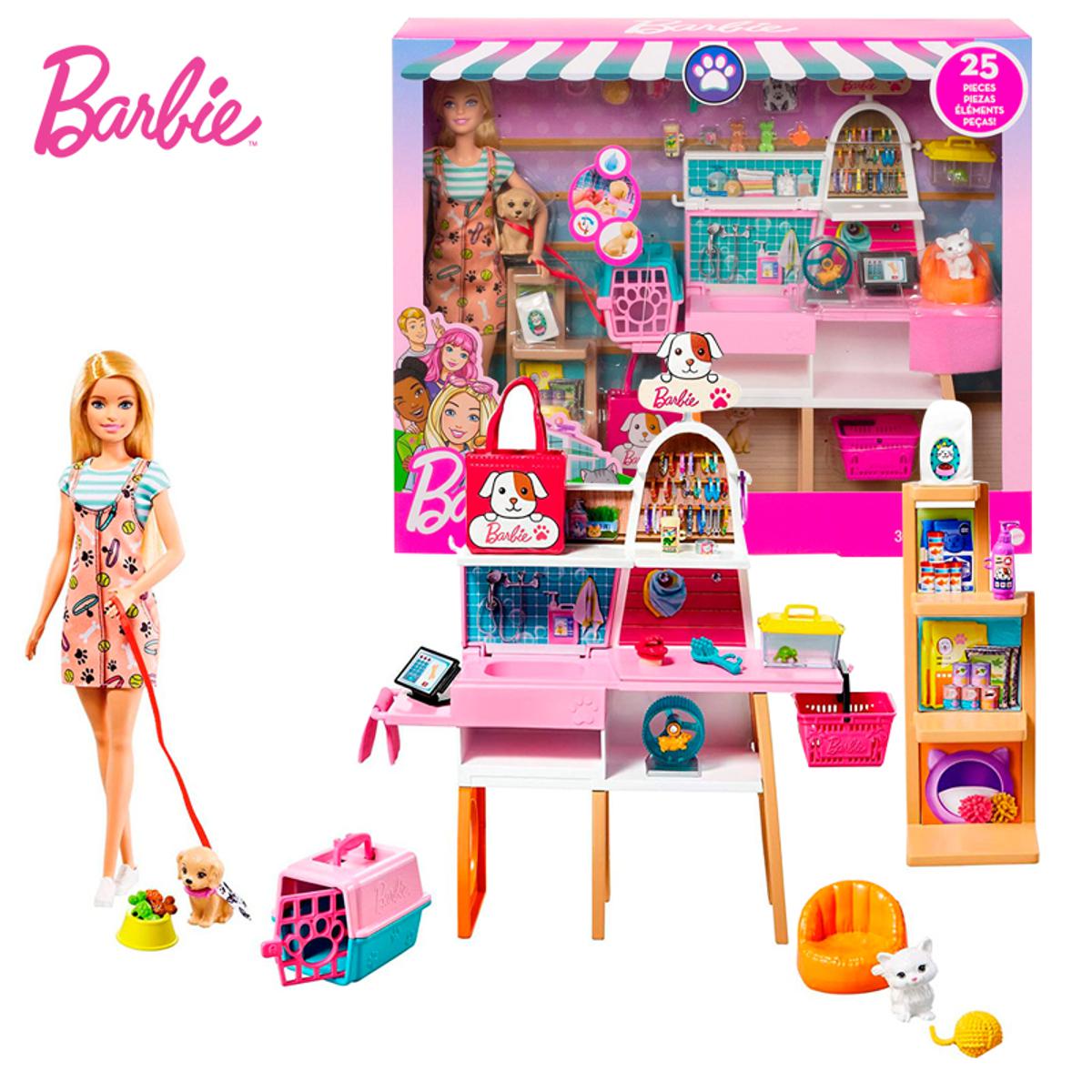 Picture of Barbie Doll And Pet Boutique Playset With 4 Pets For Kids-GRG90